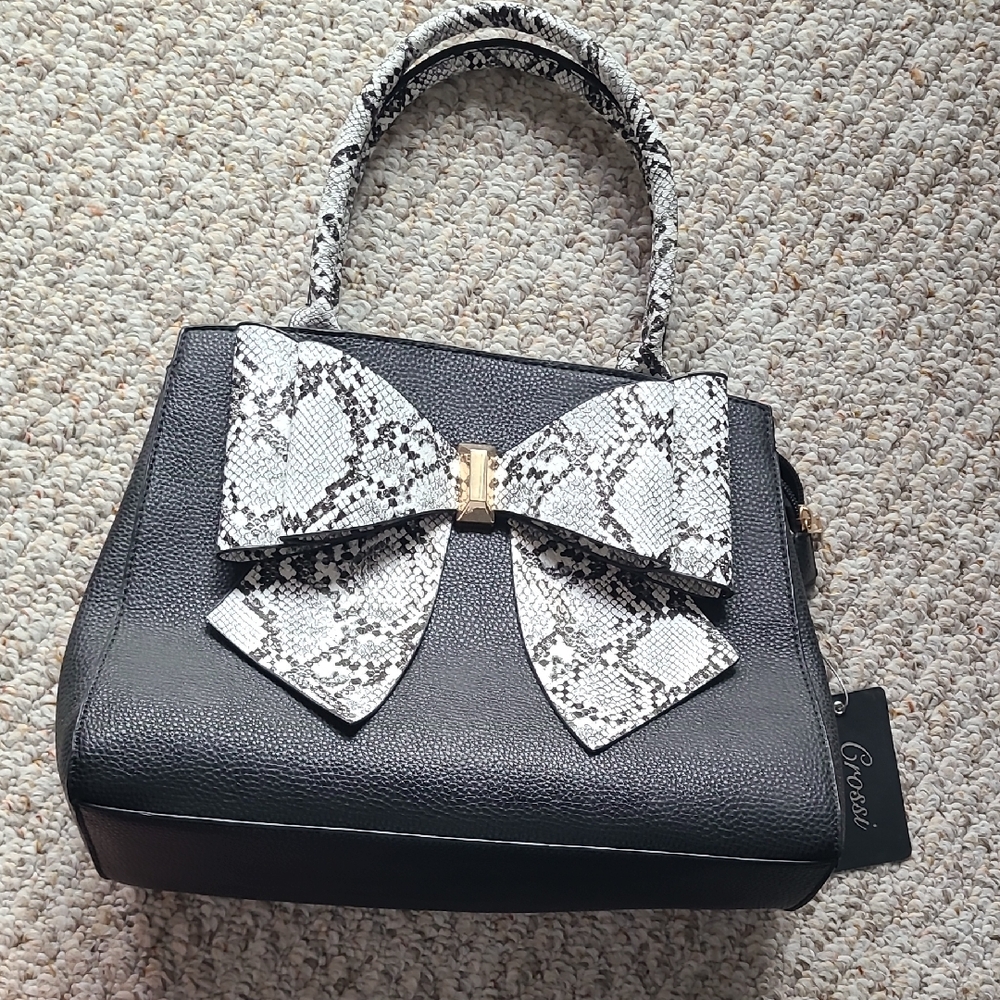 Chic Black and White Bow Handbag